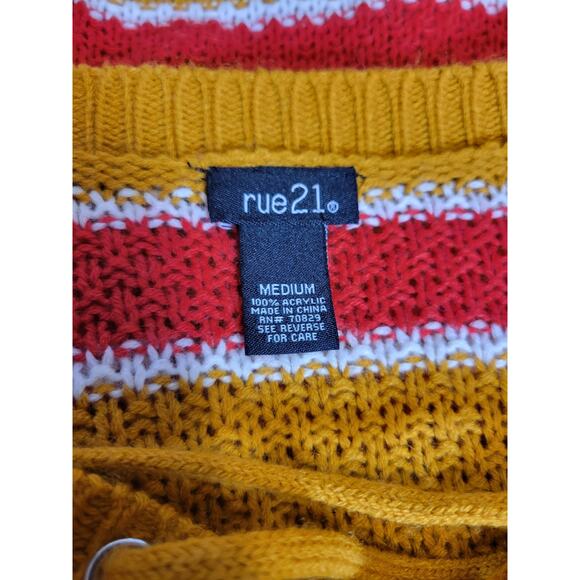 Rue 21 knit pullover sweater with stripes. Tie strings at the neck/collar. Med - Picture 3 of 4